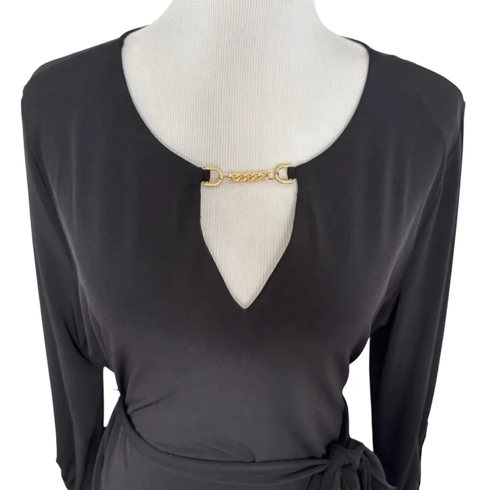Michael Kors Black Long/Roll Tab Sleeve Dress Sz XL